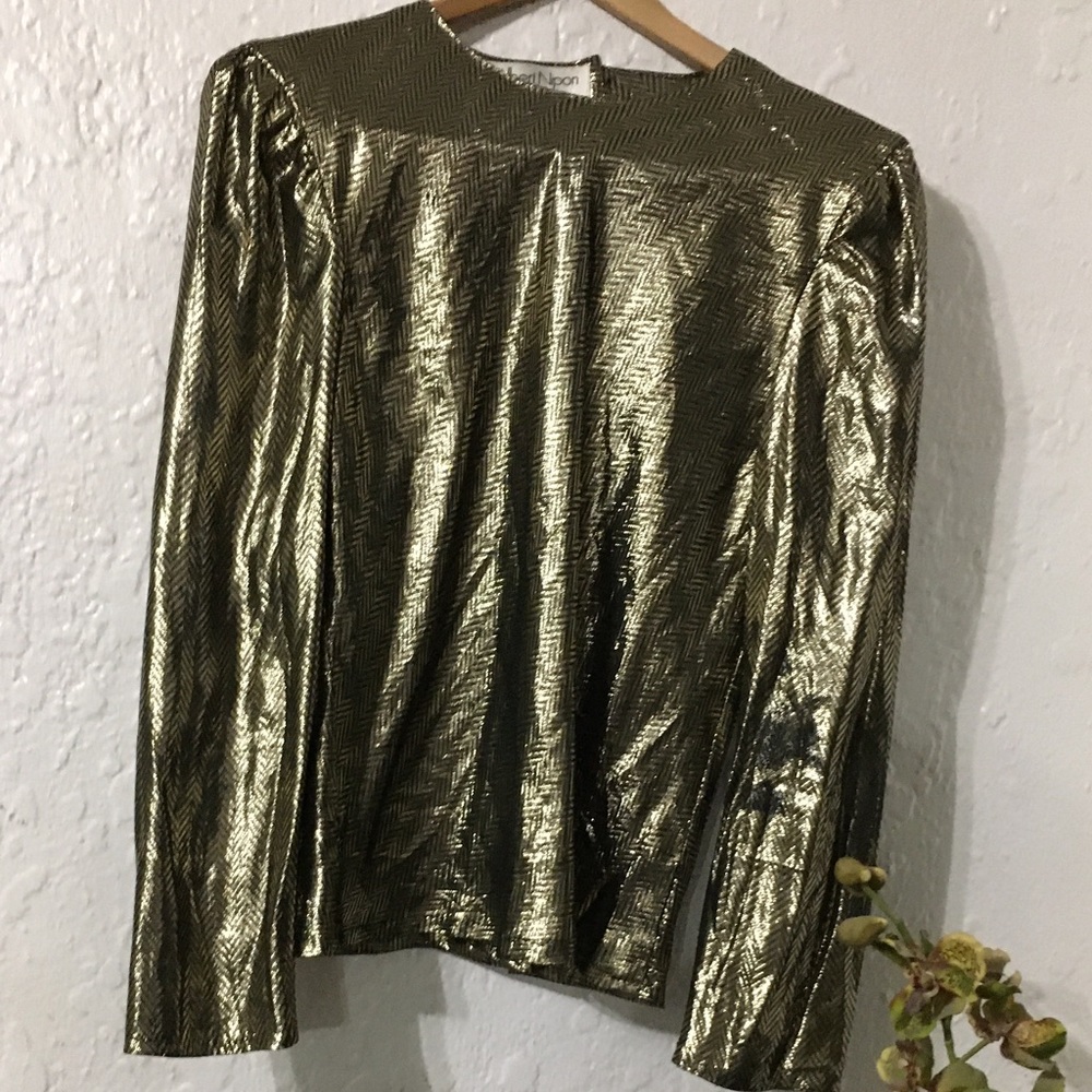 Vintage metallic Gold Lame top button‎ up back size 10 - Picture 4 of 8